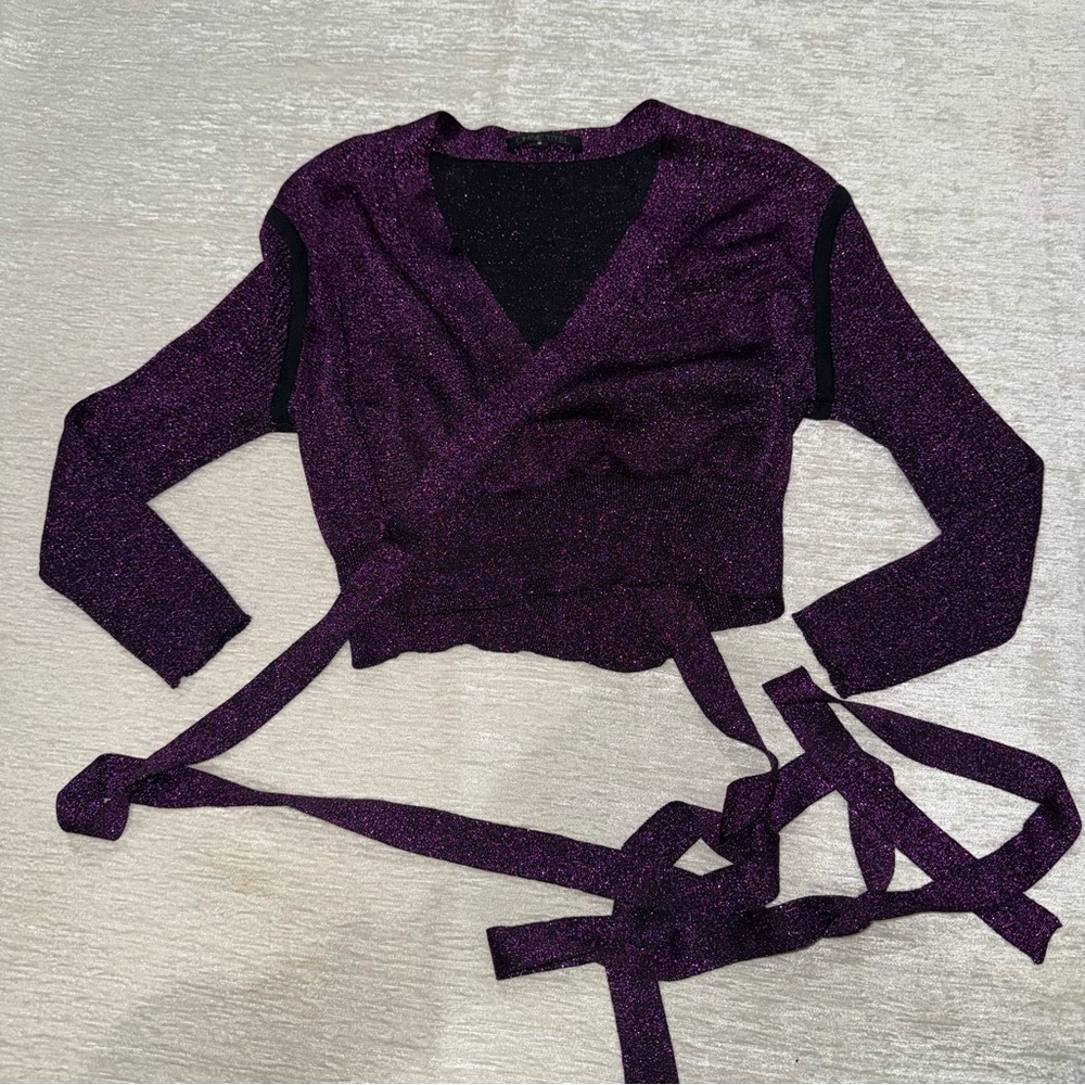 CHNE TITEL Purple Sparkly Wrap Cardigan